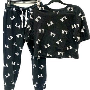 Flirtitude Active Womens 2 piece Pajamas set Size Med/Small Black white
